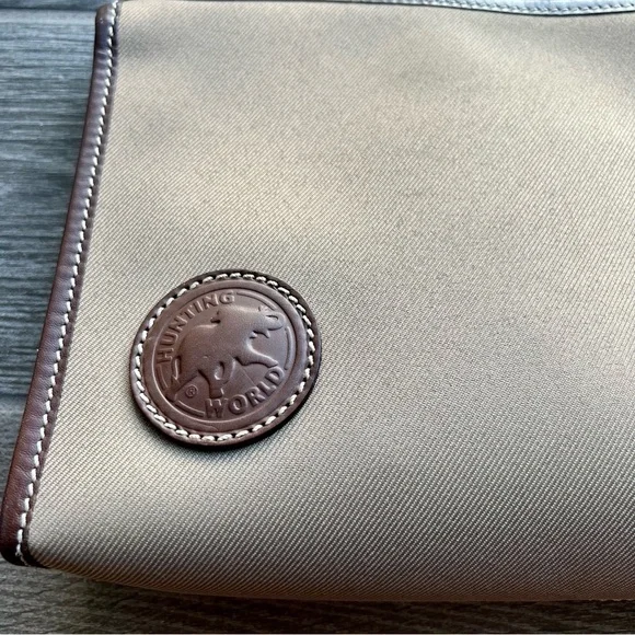 Hunting World Safari Today Khaki Canvas Brown Leather Unisex Clutch Bag